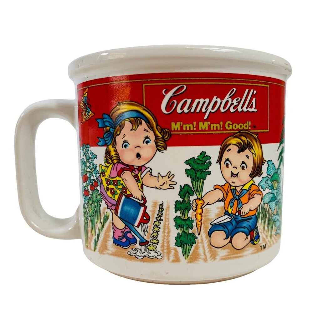 Retro Veggie Soup Mug Bowl Campbells Lunch Kids Kawaii Kitsch Farmer Garden 1993